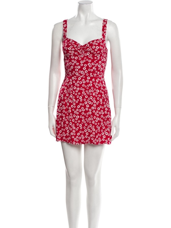 Reformation Dresses & Skirts - Reformation Baldwin Red Floral Mini Dress with Sweetheart Neckline Size 8